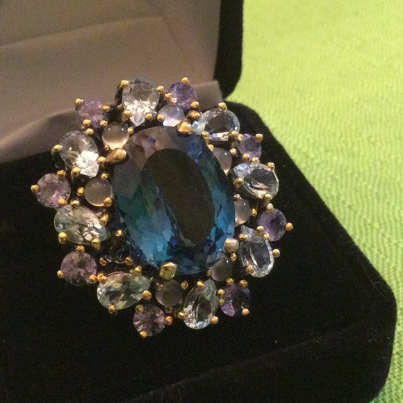 ⭐️ONE OF A KIND ⭐️Genuine London Blue Topaz with Tanzanite & Moonstone Ring - Picture 6 of 15